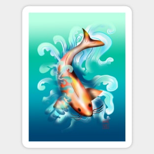 Koi carp with aqua waves Sticker